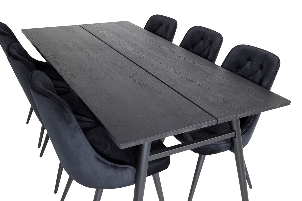 Venture Design Sleek & Velvet Deluxe Matbord 95x195 + Matstolar Svart