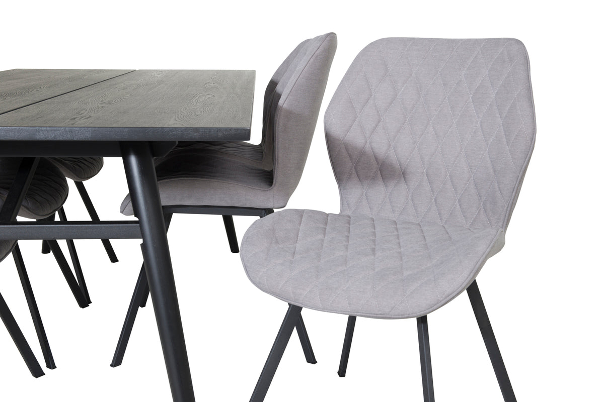 Venture Design Sleek & Gemma Rektangulära Matbord 195 x 95 Svart + Matstolar 2-pack Grå