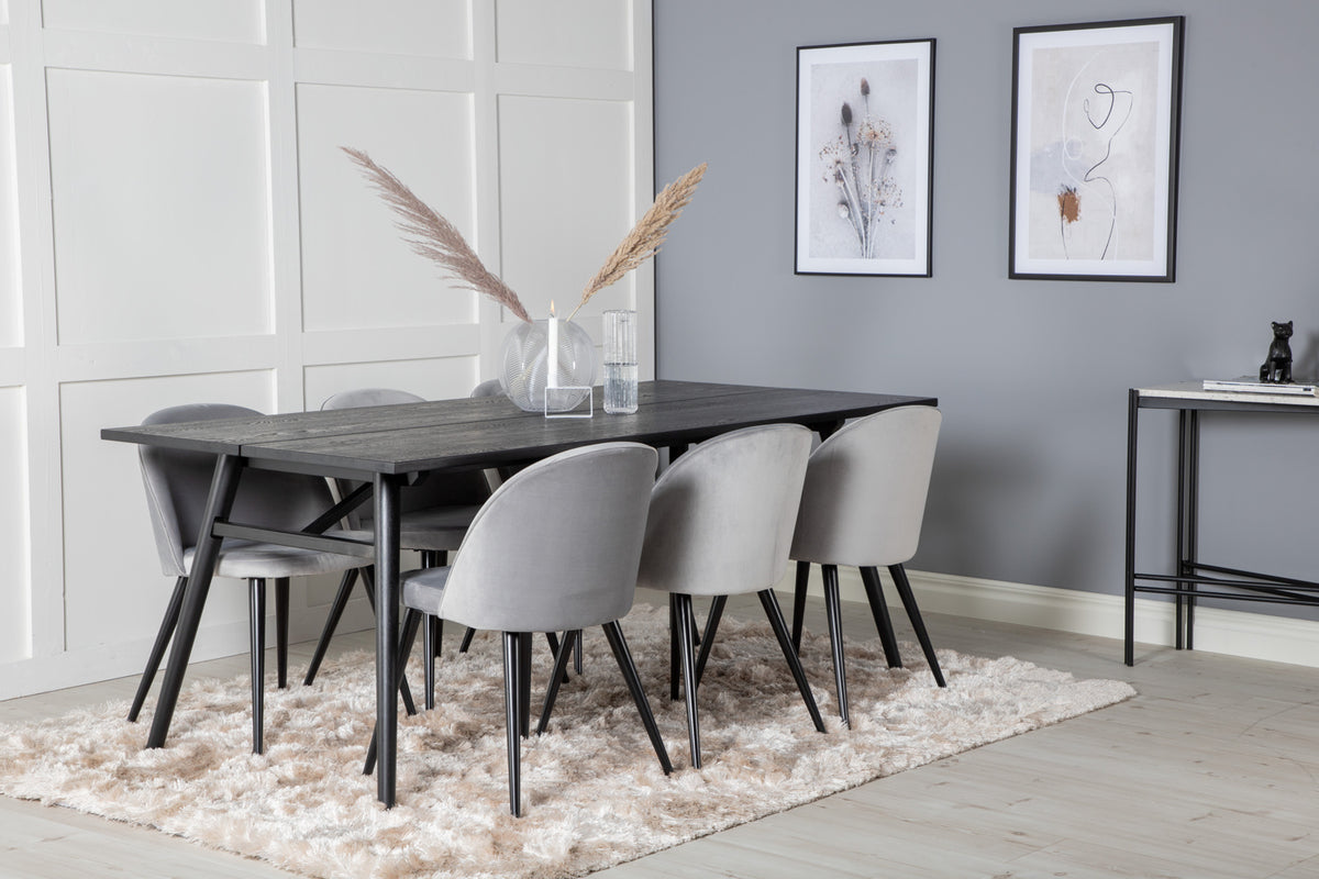 Venture Design Sleek & Velvet Matbord 95x195 + Matstolar Grå