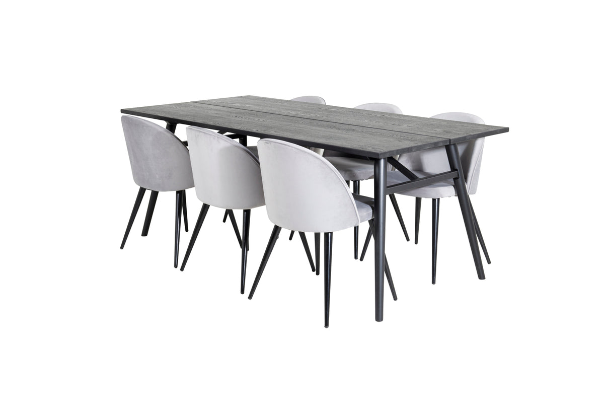 Venture Design Sleek & Velvet Matbord 95x195 + Matstolar Grå