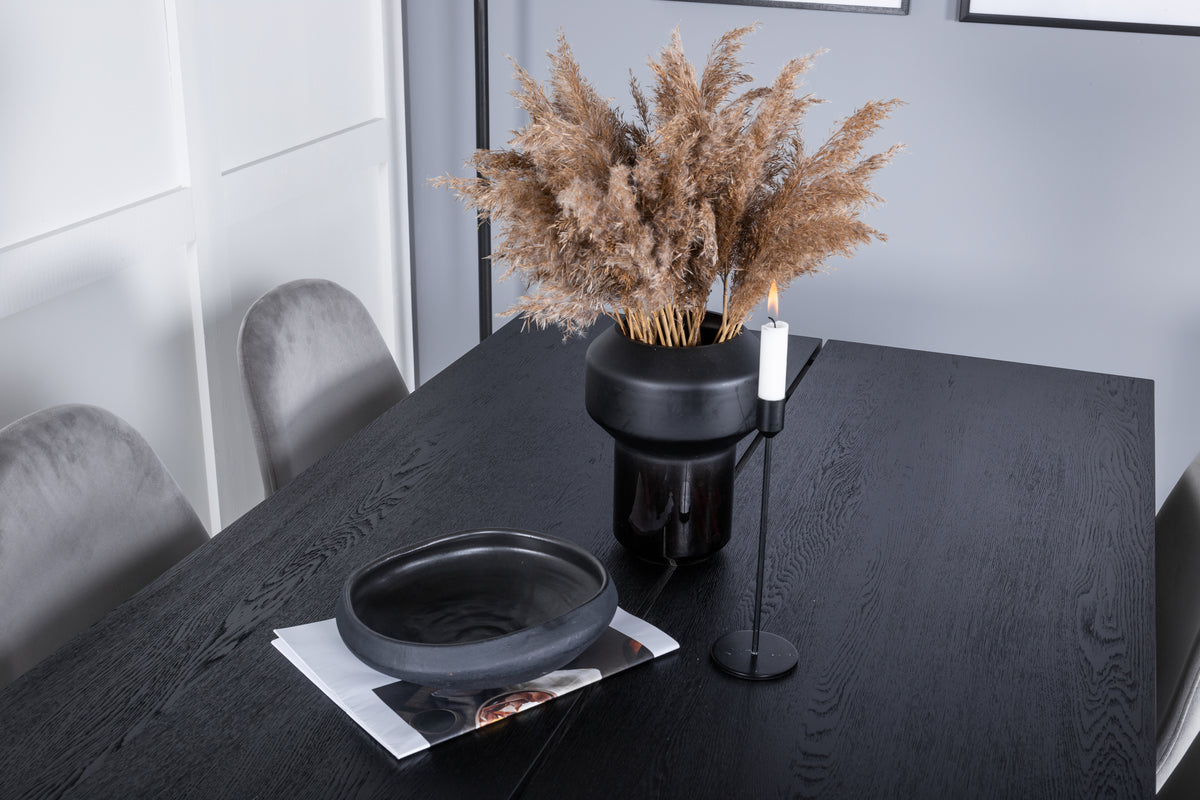 Venture Design Sleek & Polar Rektangulära Matbord 195 x 95 Svart + Matstolar 2-pack Grå