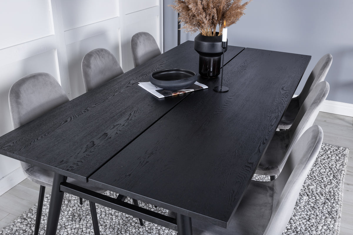 Venture Design Sleek & Polar Rektangulära Matbord 195 x 95 Svart + Matstolar 2-pack Grå