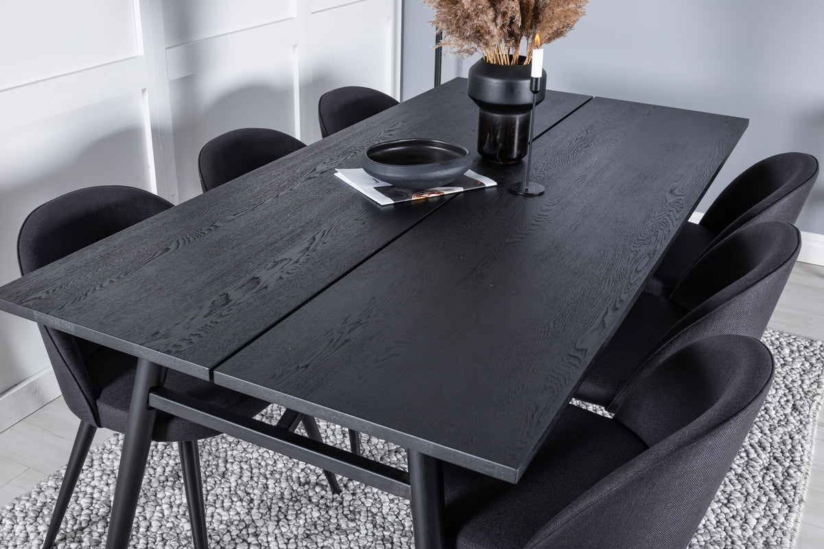 Venture Design Sleek & Velvet Rektangulära Matbord 195 x 95 Svart + Matstolar 2-pack Svart