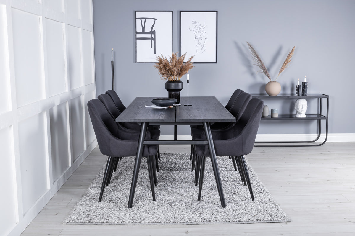 Venture Design Sleek & Plaza Rektangulära Matbord 195 x 95 Svart + Matstolar 2-pack Svart