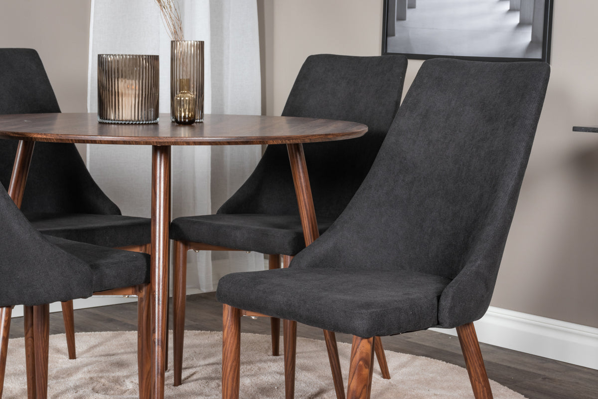Venture Design Leone & Plaza Matstolar 2-pack Svart + Runda Matbord ⌀100 Valnöt