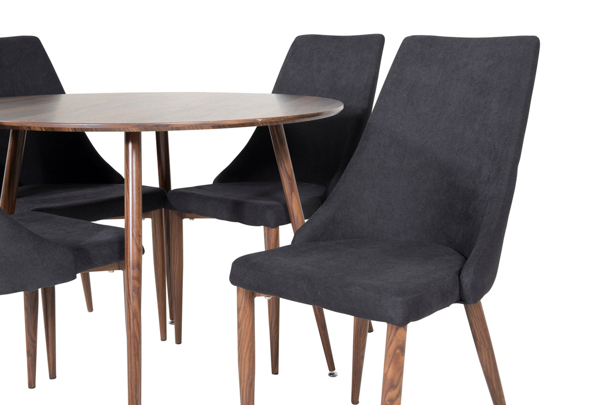 Venture Design Leone & Plaza Matstolar 2-pack Svart + Runda Matbord ⌀100 Valnöt