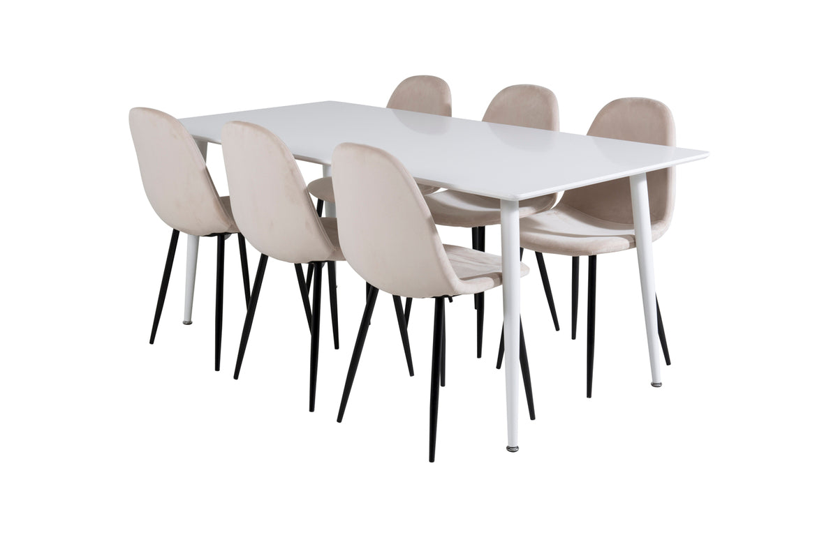 Venture Design Polar Rektangulära Matbord 180 x 90 Vit + Matstolar 2-pack Beige