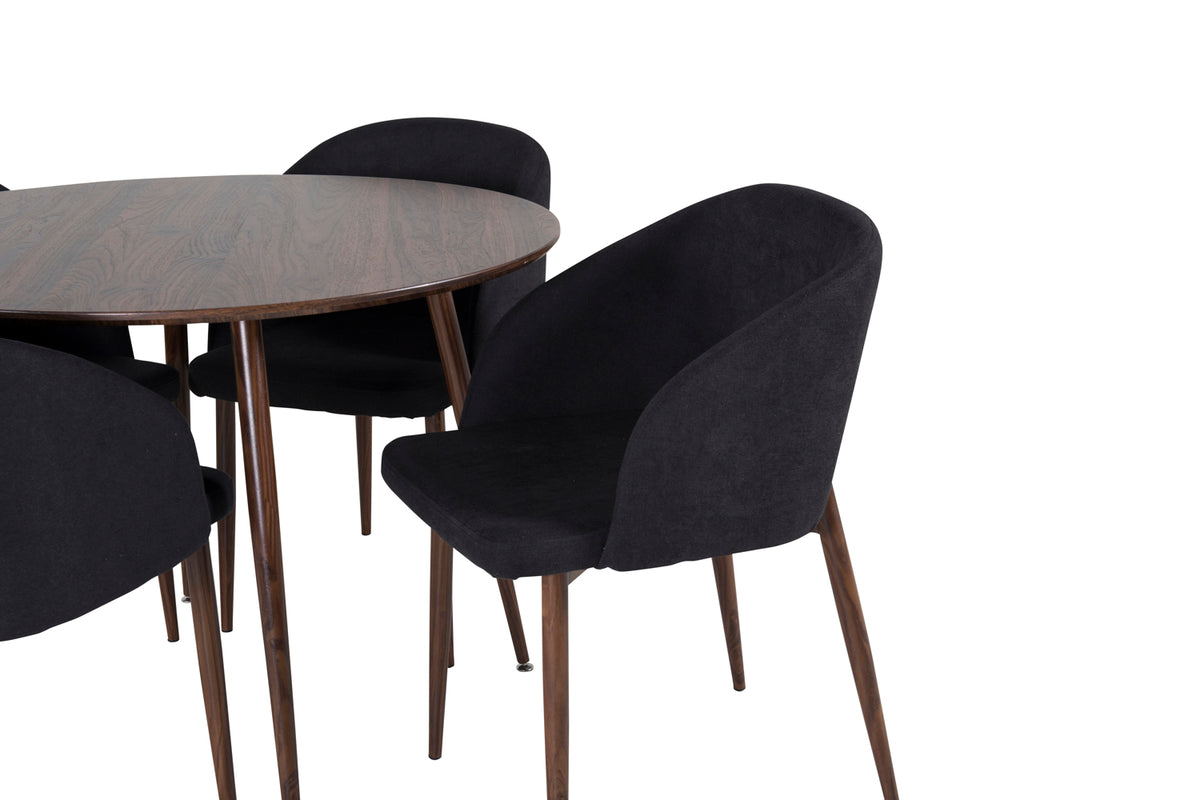 Venture Design Arch & Plaza Matstolar 2-pack Svart + Runda Matbord ⌀100 Valnöt