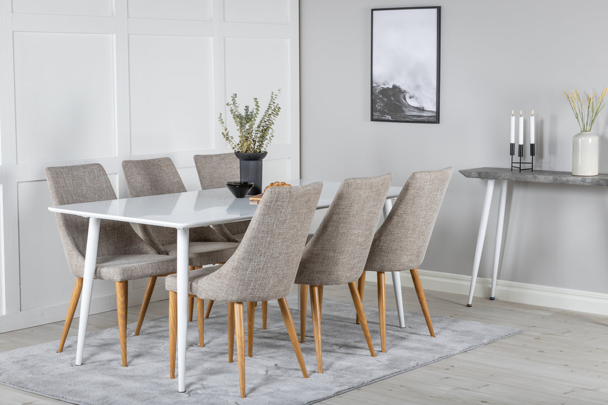 Venture Design Leone & Polar Matstolar 2-pack Ljusgrå + Rektangulära Matbord 180 x 90 Vit