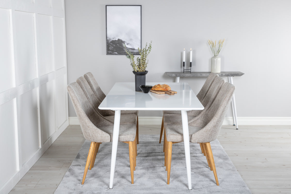 Venture Design Leone & Polar Matstolar 2-pack Ljusgrå + Rektangulära Matbord 180 x 90 Vit