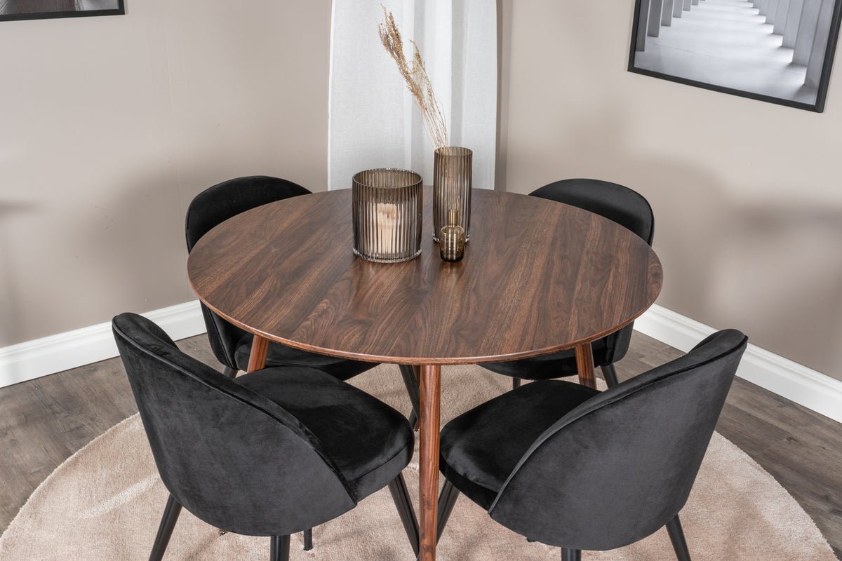 Venture Design Plaza & Velvet Runda Matbord ⌀100 Valnöt + Matstolar 2-pack Svart