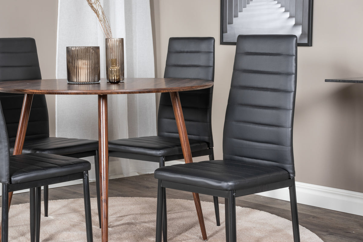 Venture Design Slim & Plaza Matstolar 2-pack Svart + Runda Matbord ⌀100 Valnöt