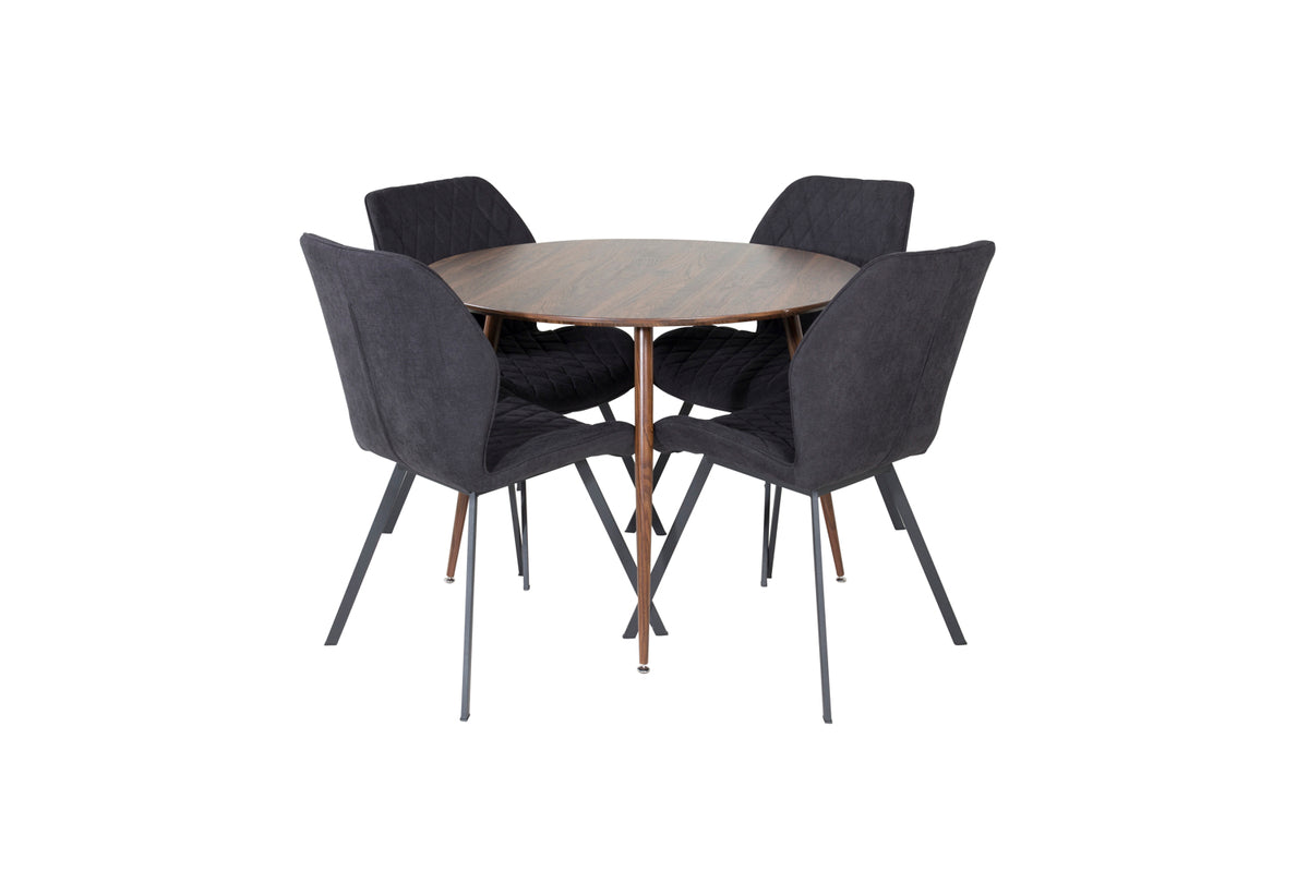 Venture Design Gemma & Plaza Matstolar 2-pack Svart + Runda Matbord ⌀100 Valnöt