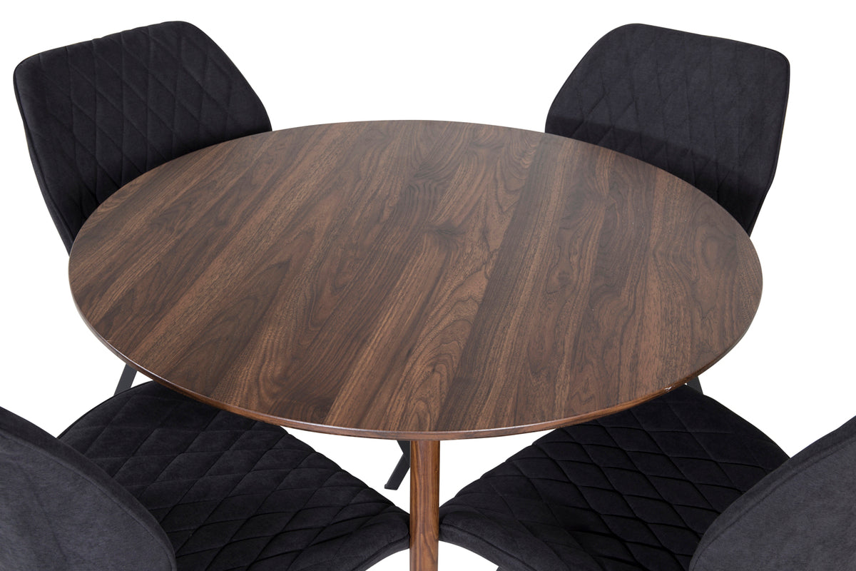 Venture Design Gemma & Plaza Matstolar 2-pack Svart + Runda Matbord ⌀100 Valnöt