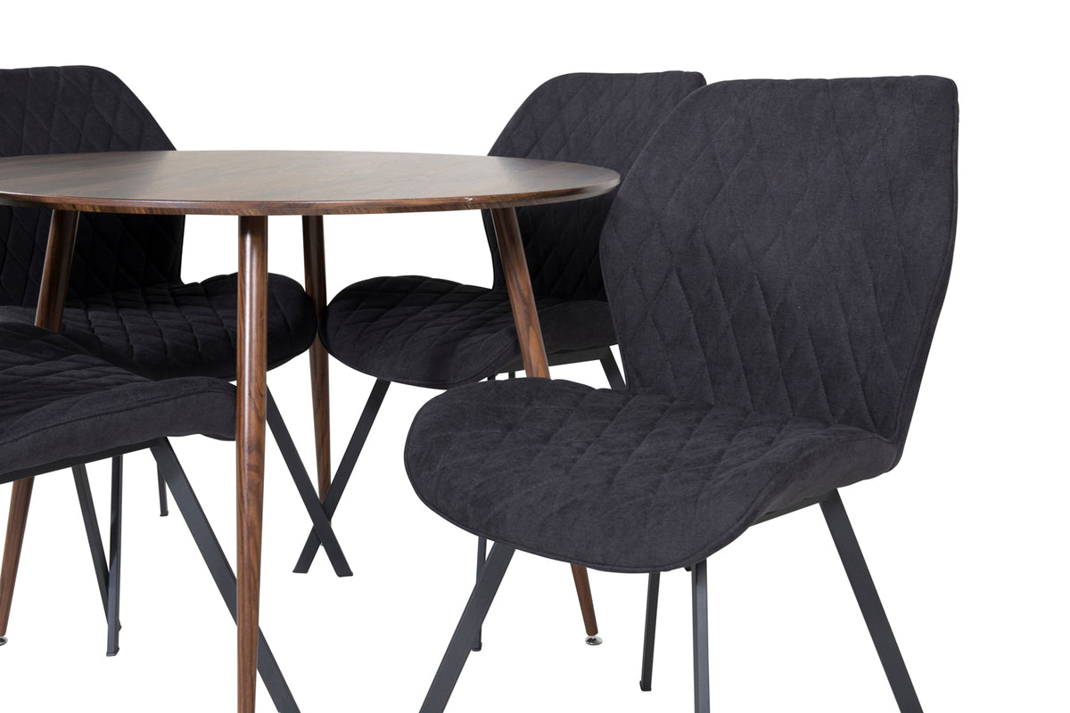 Venture Design Gemma & Plaza Matstolar 2-pack Svart + Runda Matbord ⌀100 Valnöt