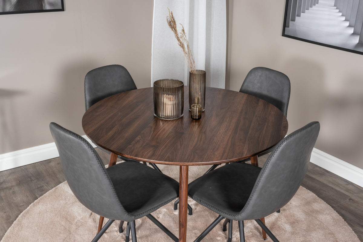 Venture Design Plaza & Polar Runda Matbord ⌀100 Valnöt + Matstolar 2-pack Svart