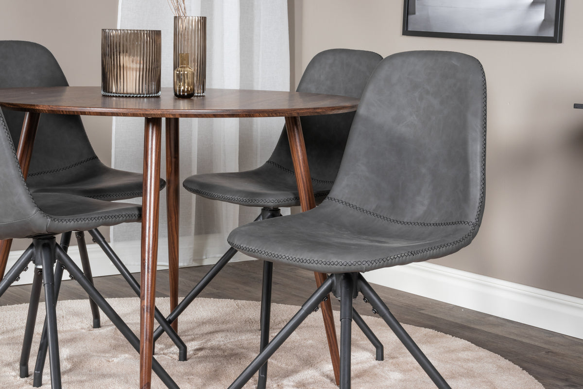 Venture Design Plaza & Polar Runda Matbord ⌀100 Valnöt + Matstolar 2-pack Svart