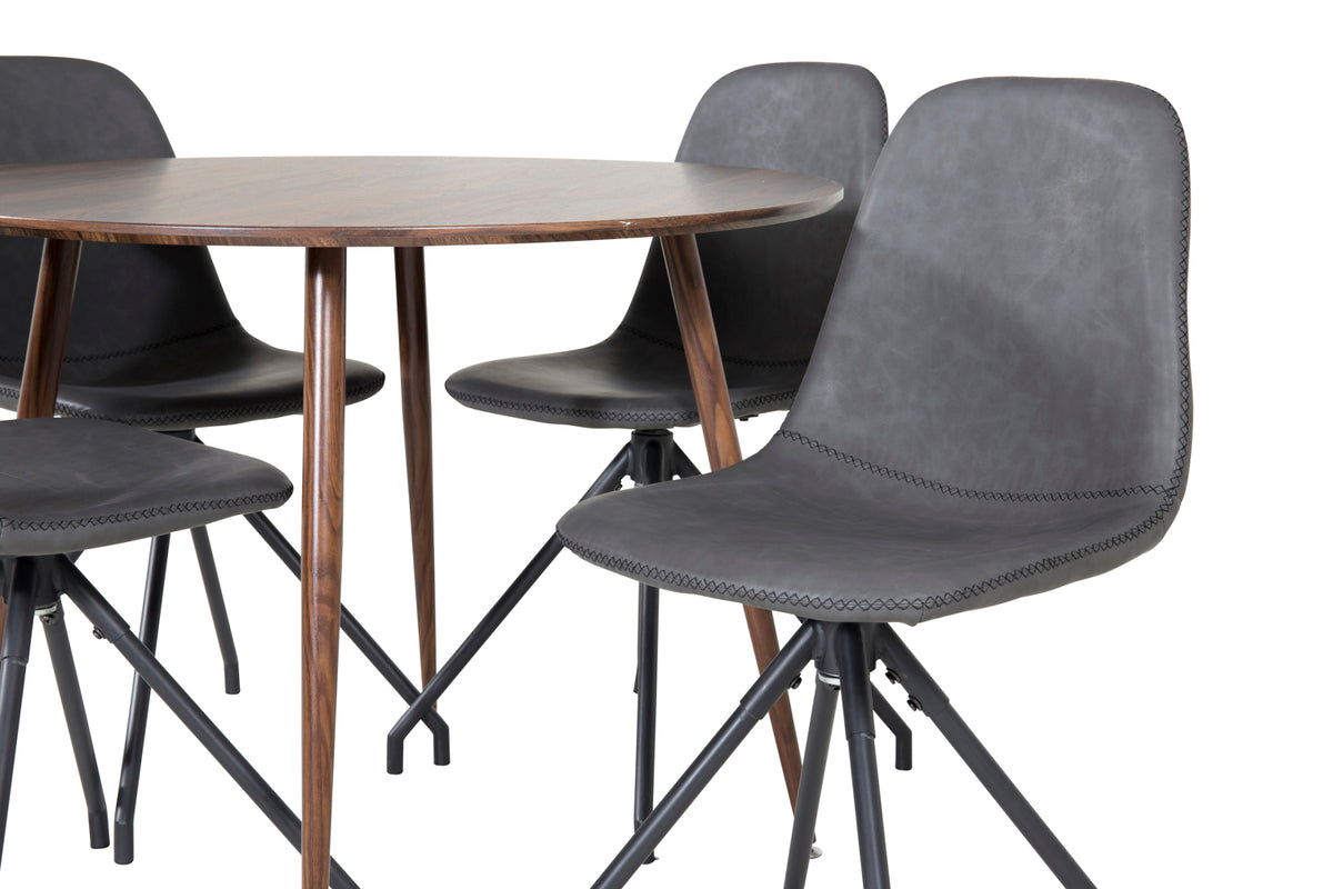 Venture Design Plaza & Polar Runda Matbord ⌀100 Valnöt + Matstolar 2-pack Svart