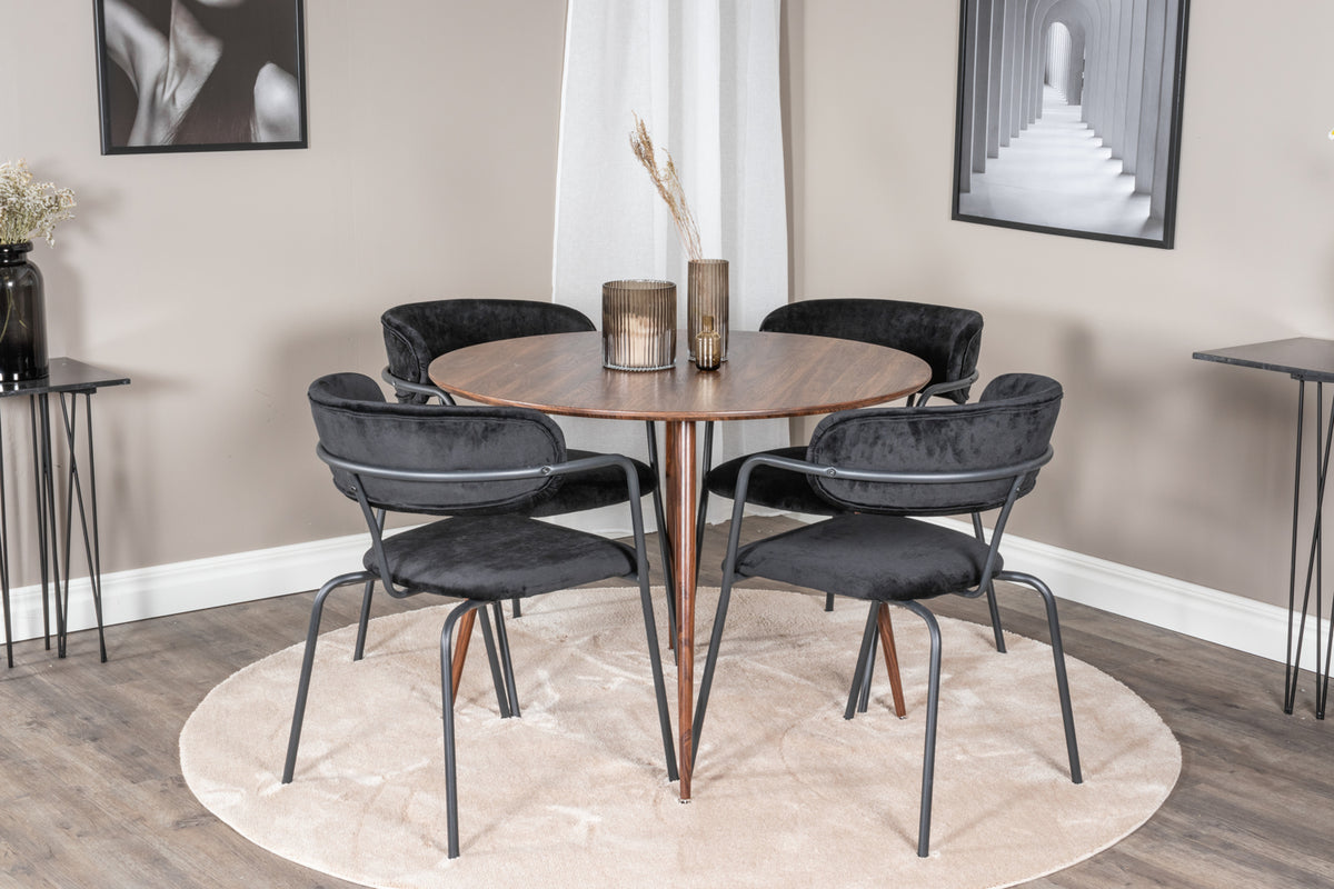 Venture Design Arrow & Plaza Matstolar Svart + Matbord ⌀100