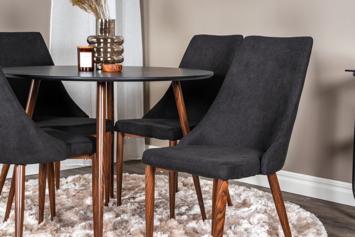 Venture Design Leone & Plaza Matstolar 2-pack Svart + Runda Matbord ⌀100 Svart