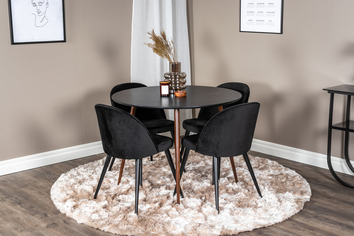 Venture Design Plaza & Velvet Runda Matbord ⌀100 Svart + Matstolar 2-pack Svart