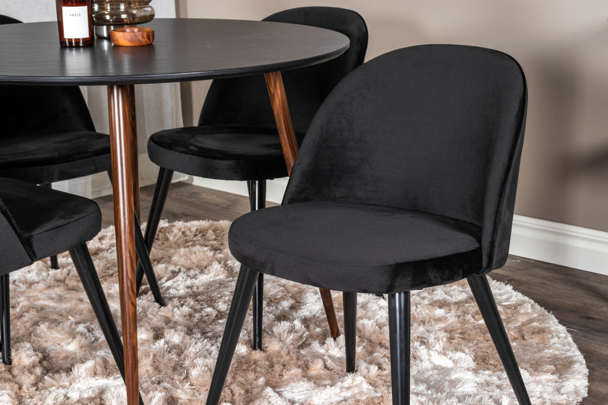 Venture Design Plaza & Velvet Runda Matbord ⌀100 Svart + Matstolar 2-pack Svart