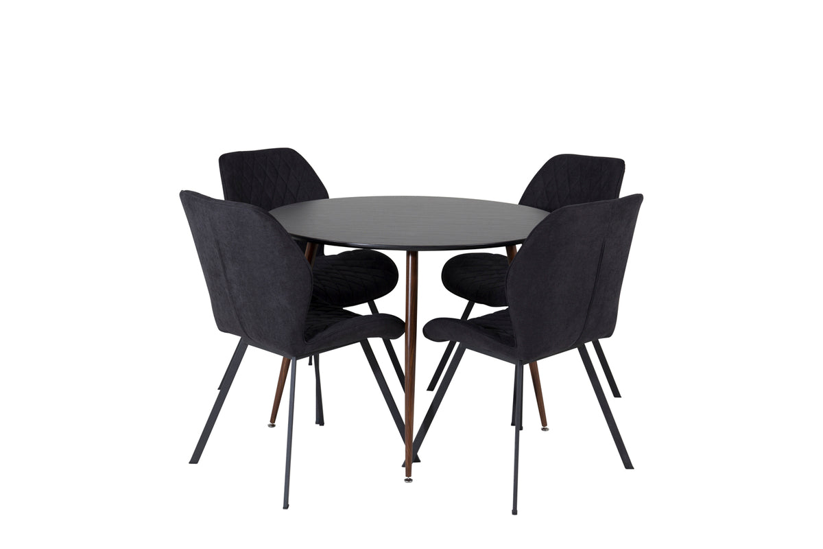 Venture Design Gemma & Plaza Matstolar 2-pack Svart + Runda Matbord ⌀100 Svart