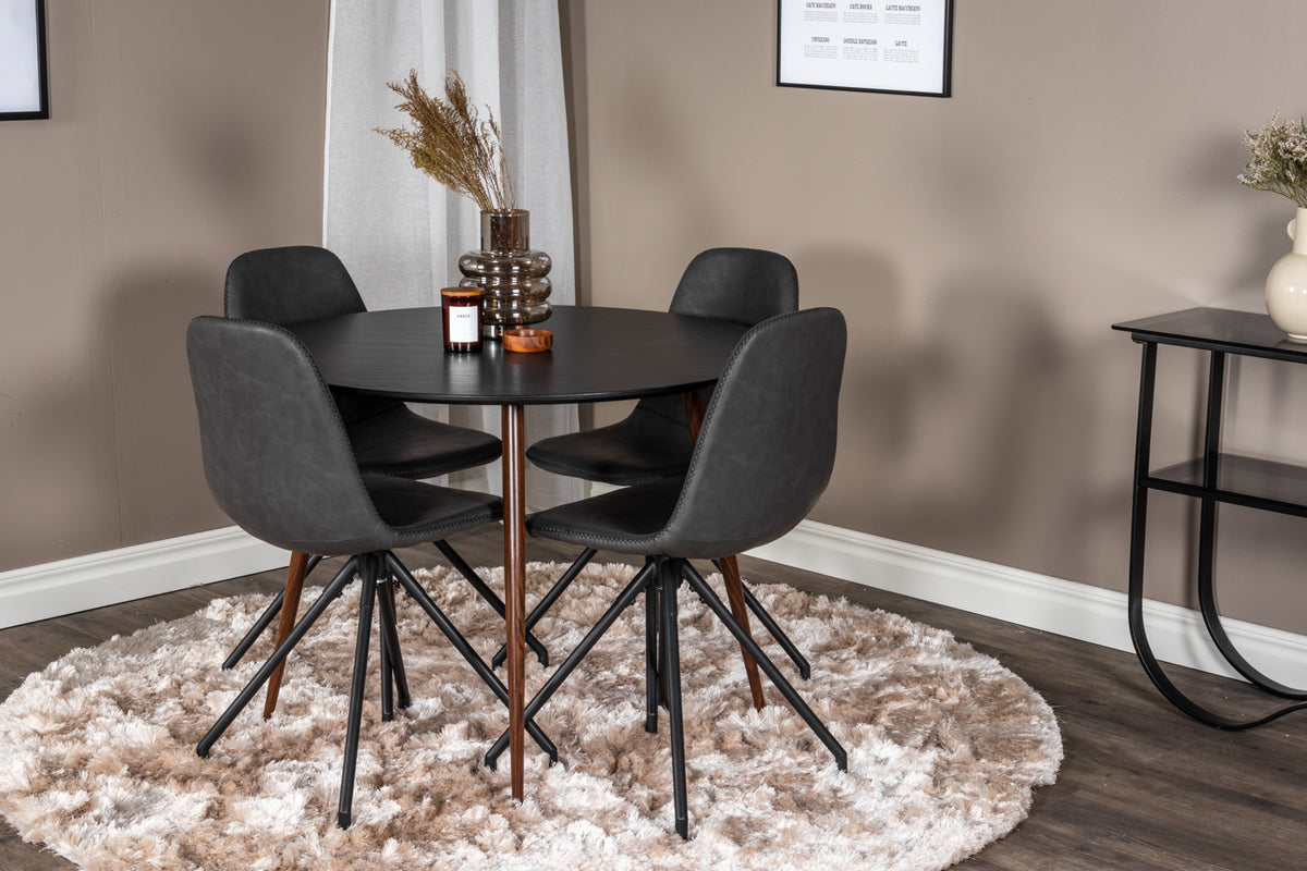 Venture Design Plaza & Polar Runda Matbord ⌀100 Svart + Matstolar 2-pack Svart