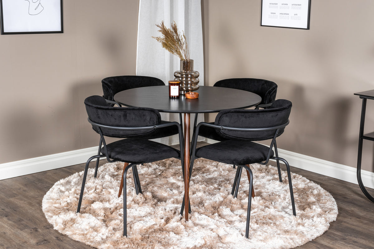 Venture Design Arrow & Plaza Matstolar 2-pack Svart + Runda Matbord ⌀100 Svart