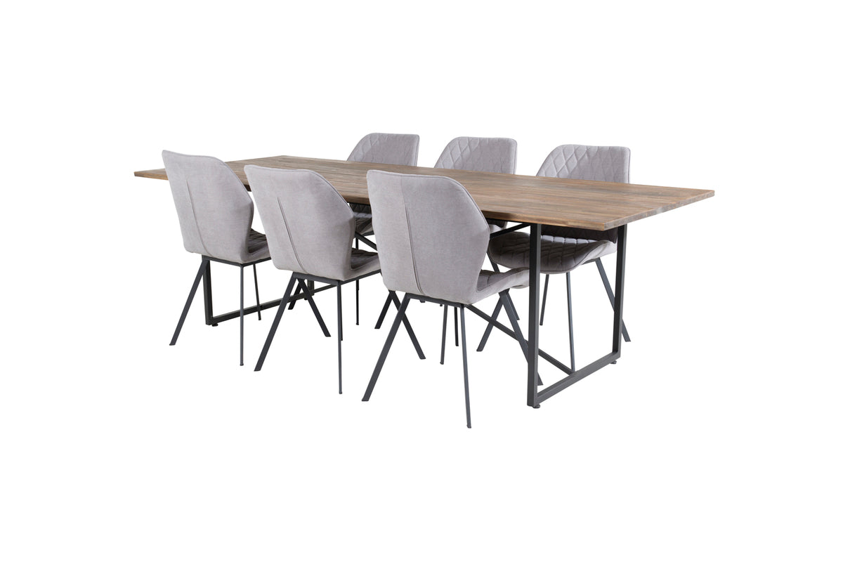 Venture Design Gemma & Padang Matstolar 2-pack Grå + Rektangulära Matbord 250 x 100 Natur