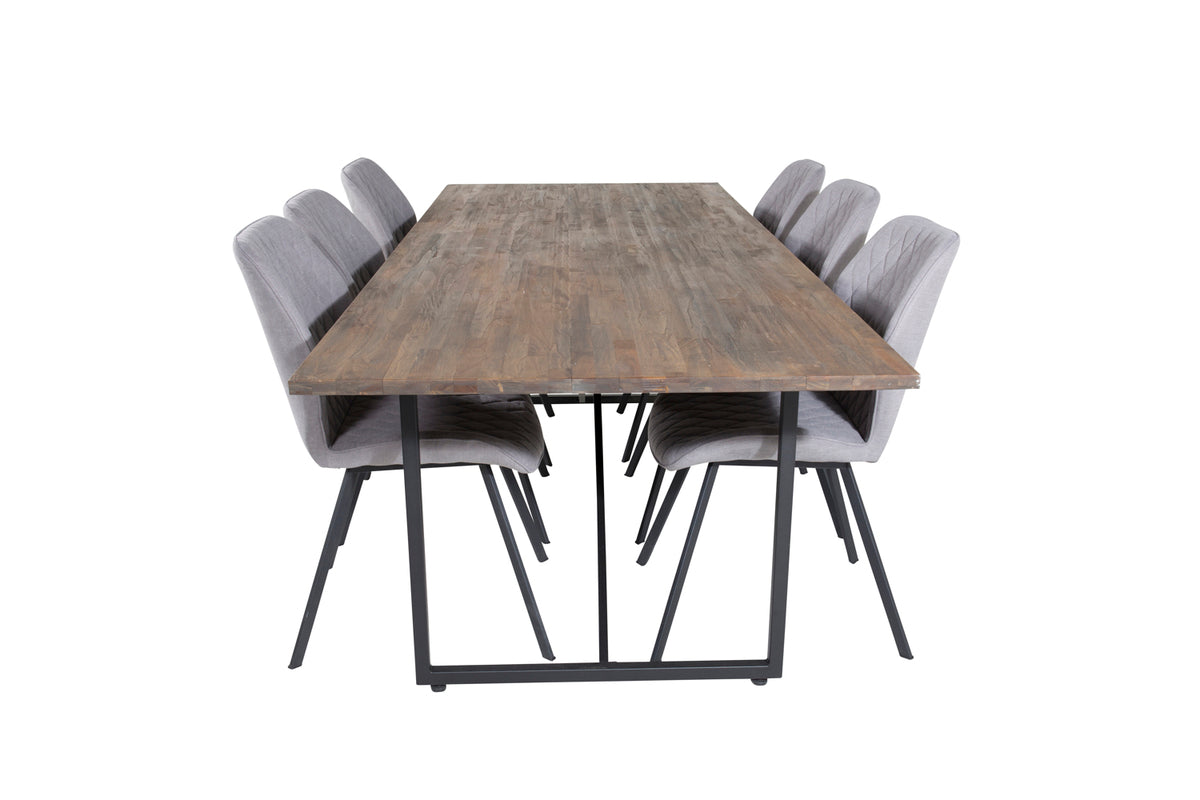 Venture Design Gemma & Padang Matstolar 2-pack Grå + Rektangulära Matbord 250 x 100 Natur