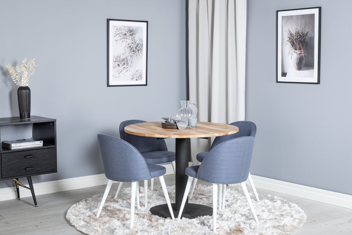 Venture Design Cirebon & Velvet Matbord ⌀100 + Matstolar Blå