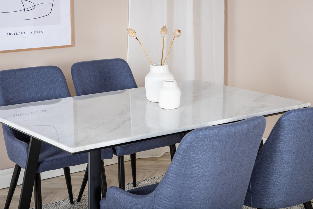 Venture Design Plaza & Estelle Matstolar 2-pack Blå + Rektangulära Matbord 140 x 90 Svart