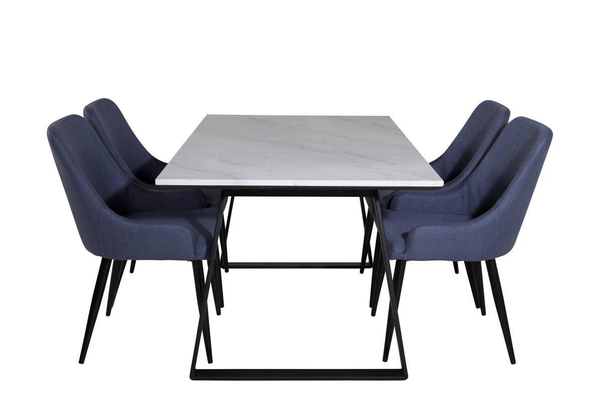 Venture Design Plaza & Estelle Matstolar 2-pack Blå + Rektangulära Matbord 140 x 90 Svart