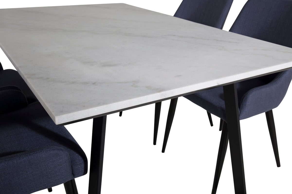 Venture Design Plaza & Estelle Matstolar 2-pack Blå + Rektangulära Matbord 140 x 90 Svart