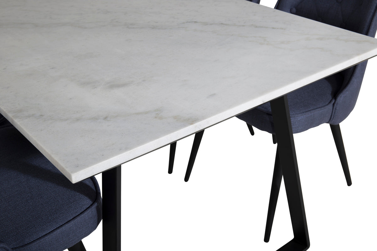Venture Design Estelle & Velvet Deluxe Matbord 90x140 + Matstolar Blå
