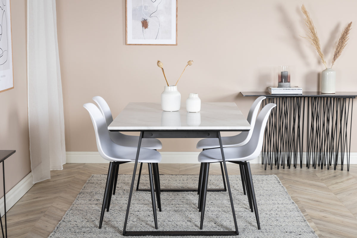Venture Design Estelle & Polar Rektangulära Matbord 140 x 90 Svart + Matstolar 2-pack Vit
