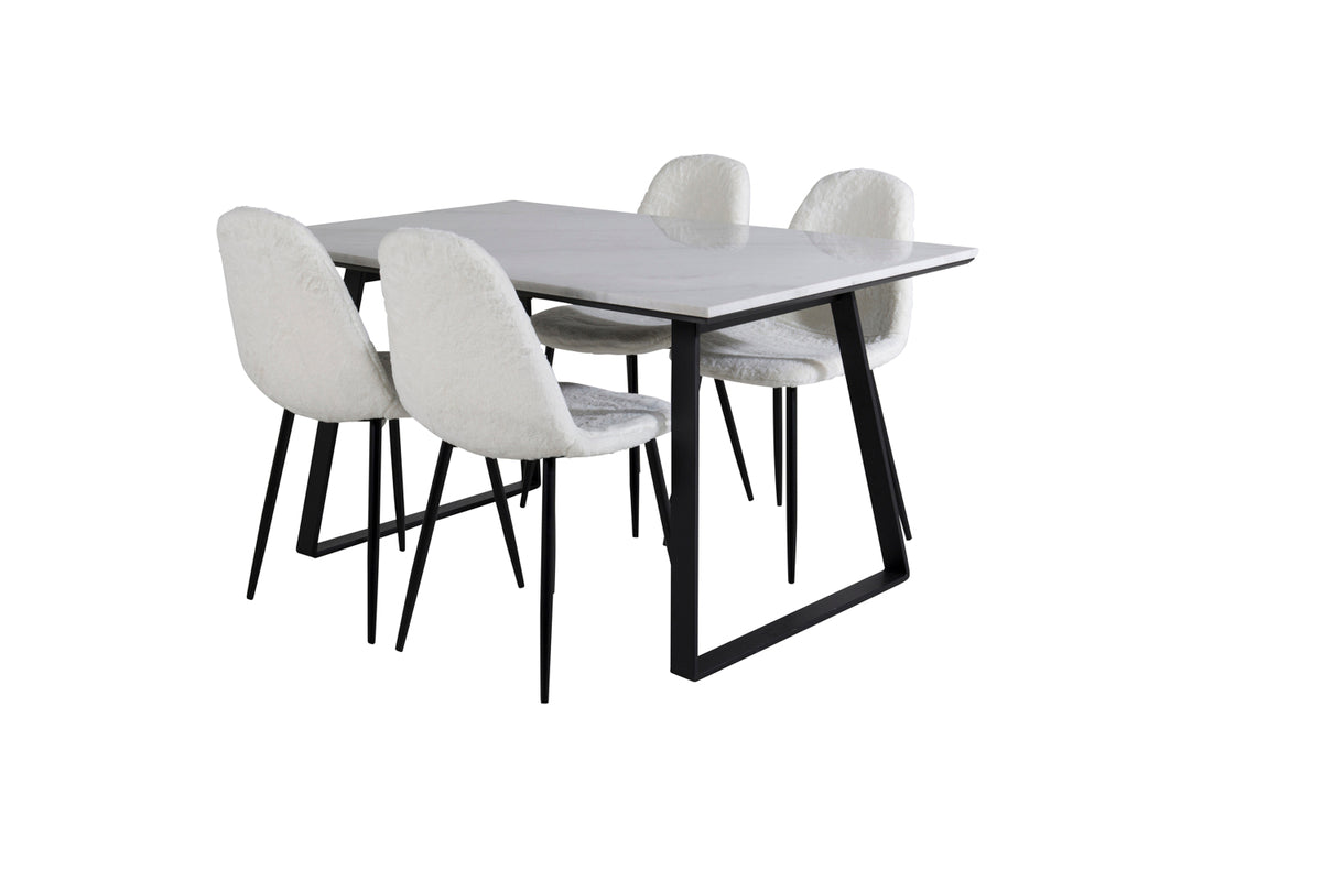 Venture Design Estelle & Polar Rektangulära Matbord 140 x 90 Svart + Matstolar 2-pack Vit
