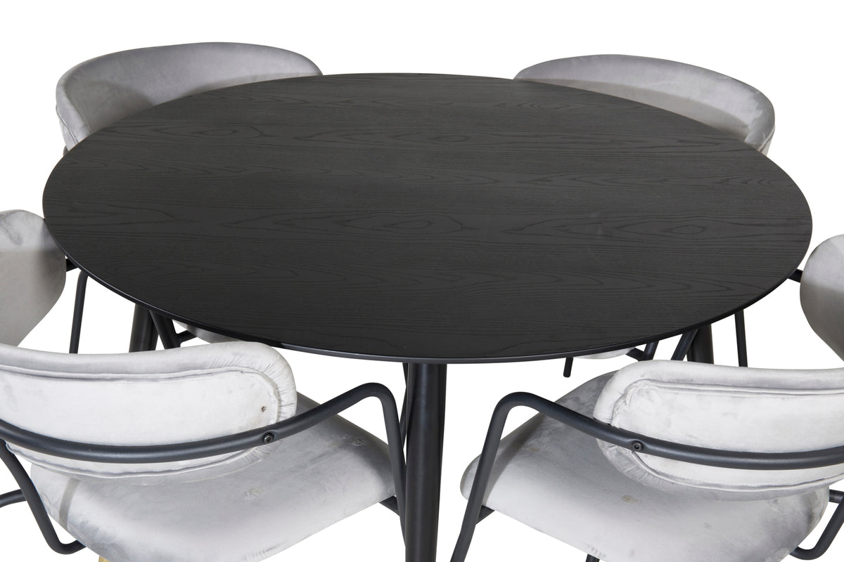 Venture Design Arrow & Dipp Matstolar 2-pack Grå + Runda Matbord ⌀115 Svart