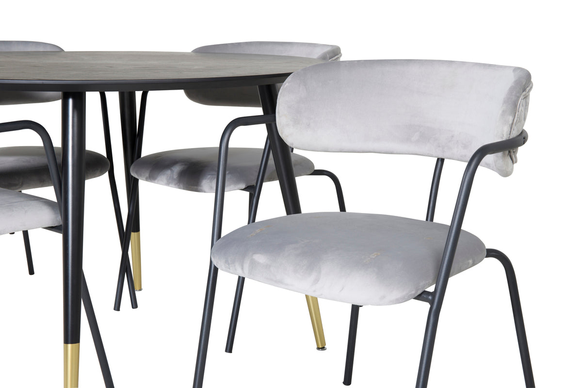 Venture Design Arrow & Dipp Matstolar 2-pack Grå + Runda Matbord ⌀115 Svart