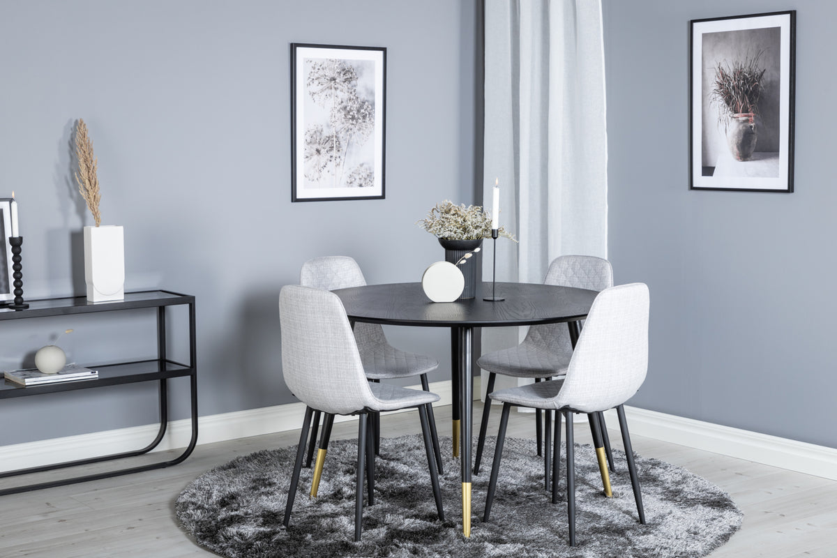 Venture Design Dipp & Polar Runda Matbord ⌀115 Svart + Matstolar 2-pack Grå