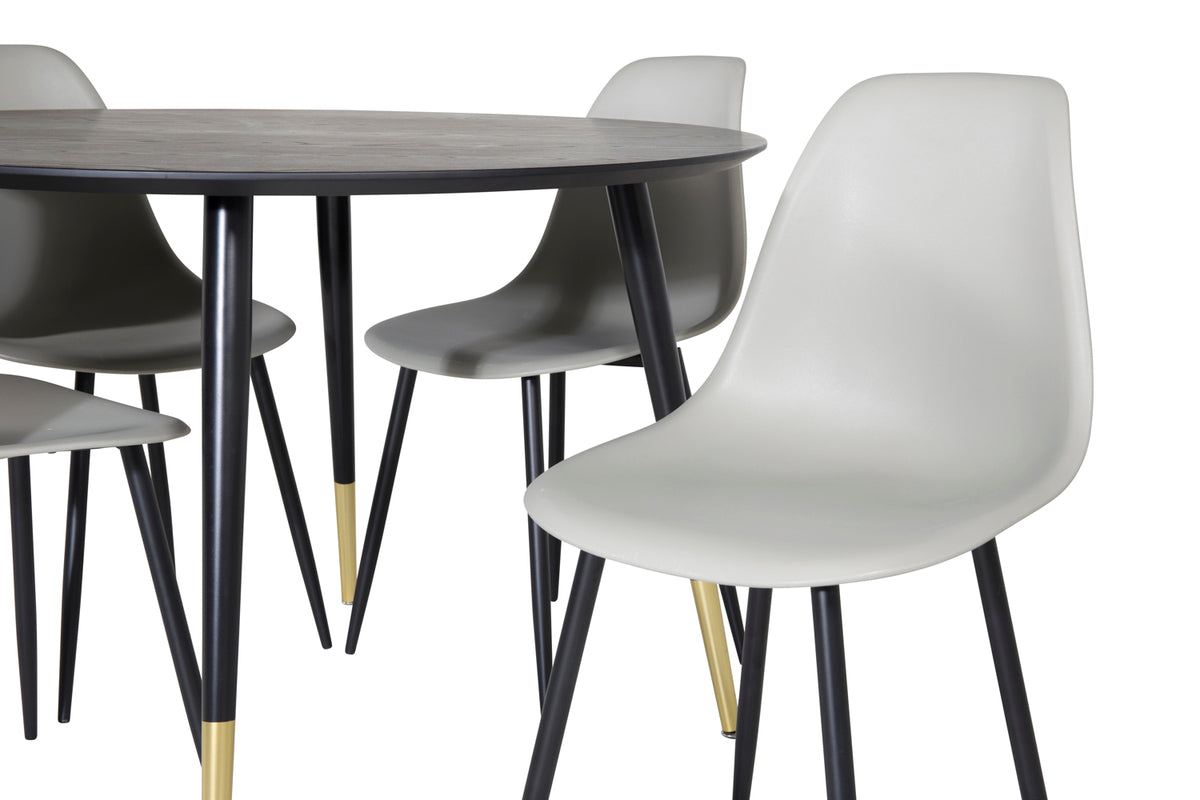 Venture Design Dipp & Polar Runda Matbord ⌀115 Svart + Matstolar 2-pack Grå