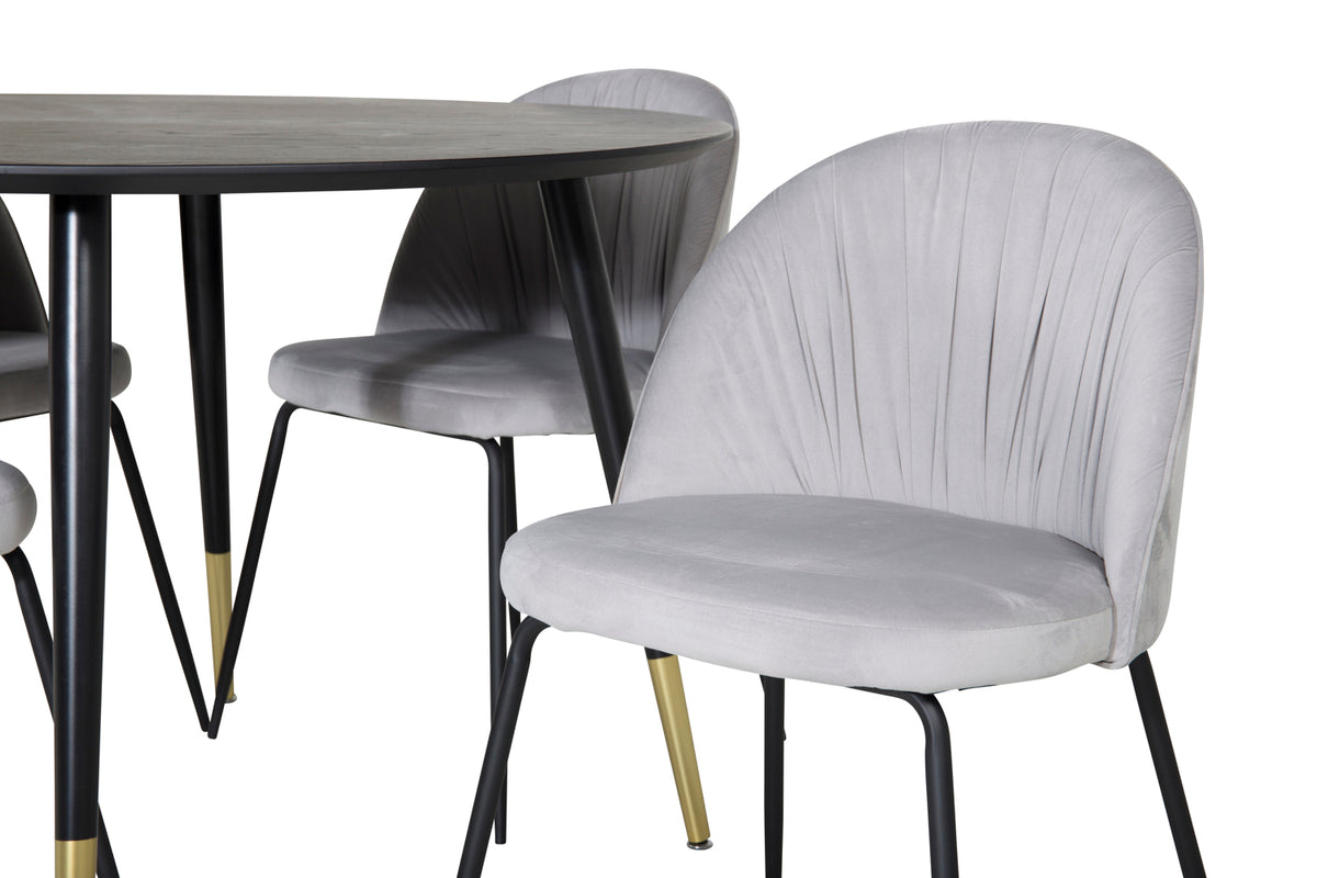 Venture Design Wrinkles & Dipp Matstolar 2-pack Grå + Runda Matbord ⌀115 Svart