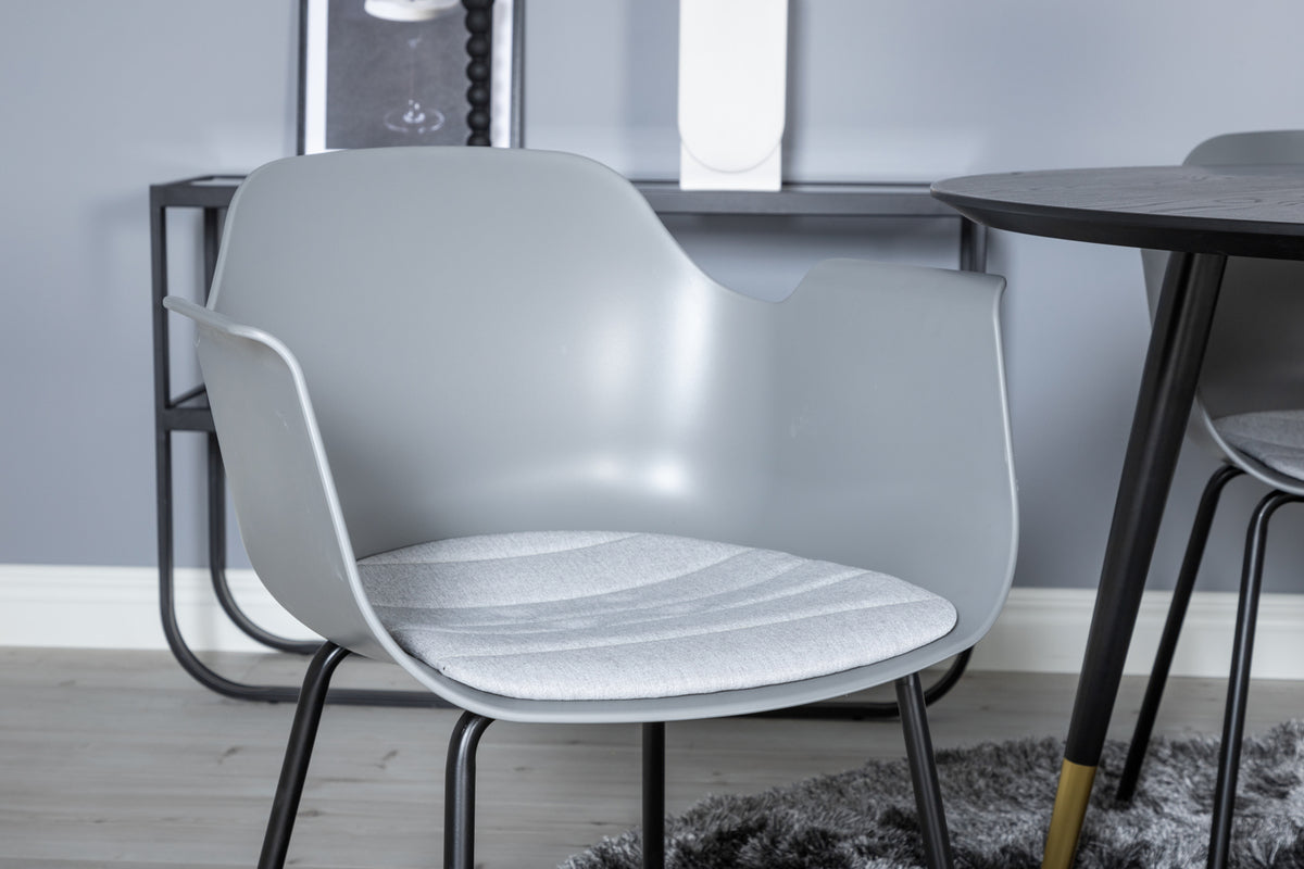 Venture Design Comfort & Dipp Matstolar 2-pack Grå + Runda Matbord ⌀115 Svart