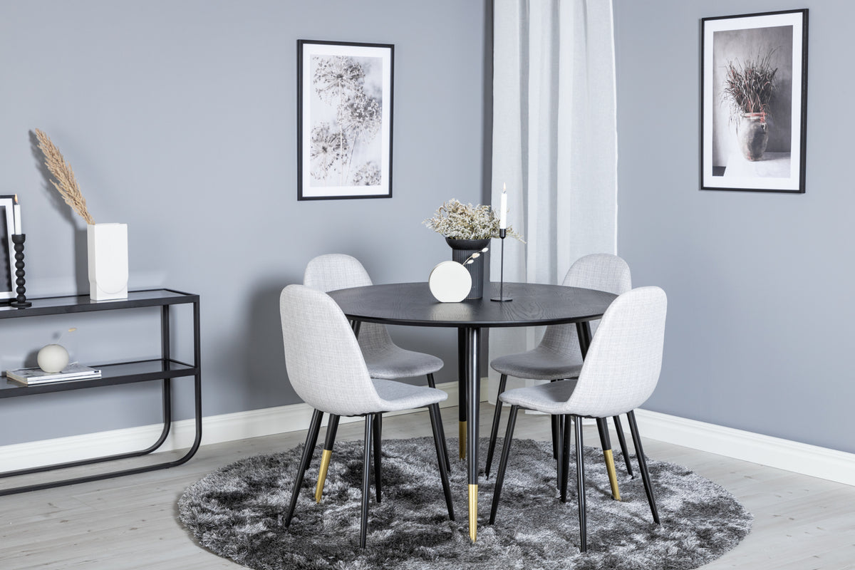 Venture Design Dipp & Polar Runda Matbord ⌀115 Svart + Matstolar 2-pack Grå