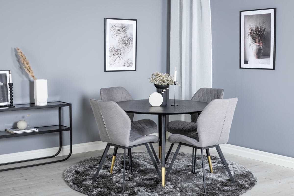 Venture Design Gemma & Dipp Matstolar 2-pack Grå + Runda Matbord ⌀115 Svart