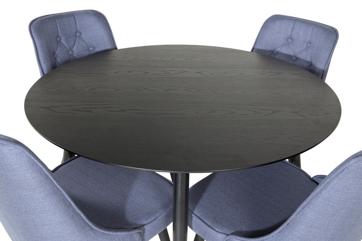 Venture Design Dipp & Velvet Deluxe Runda Matbord ⌀115 Svart + Matstolar 2-pack Blå