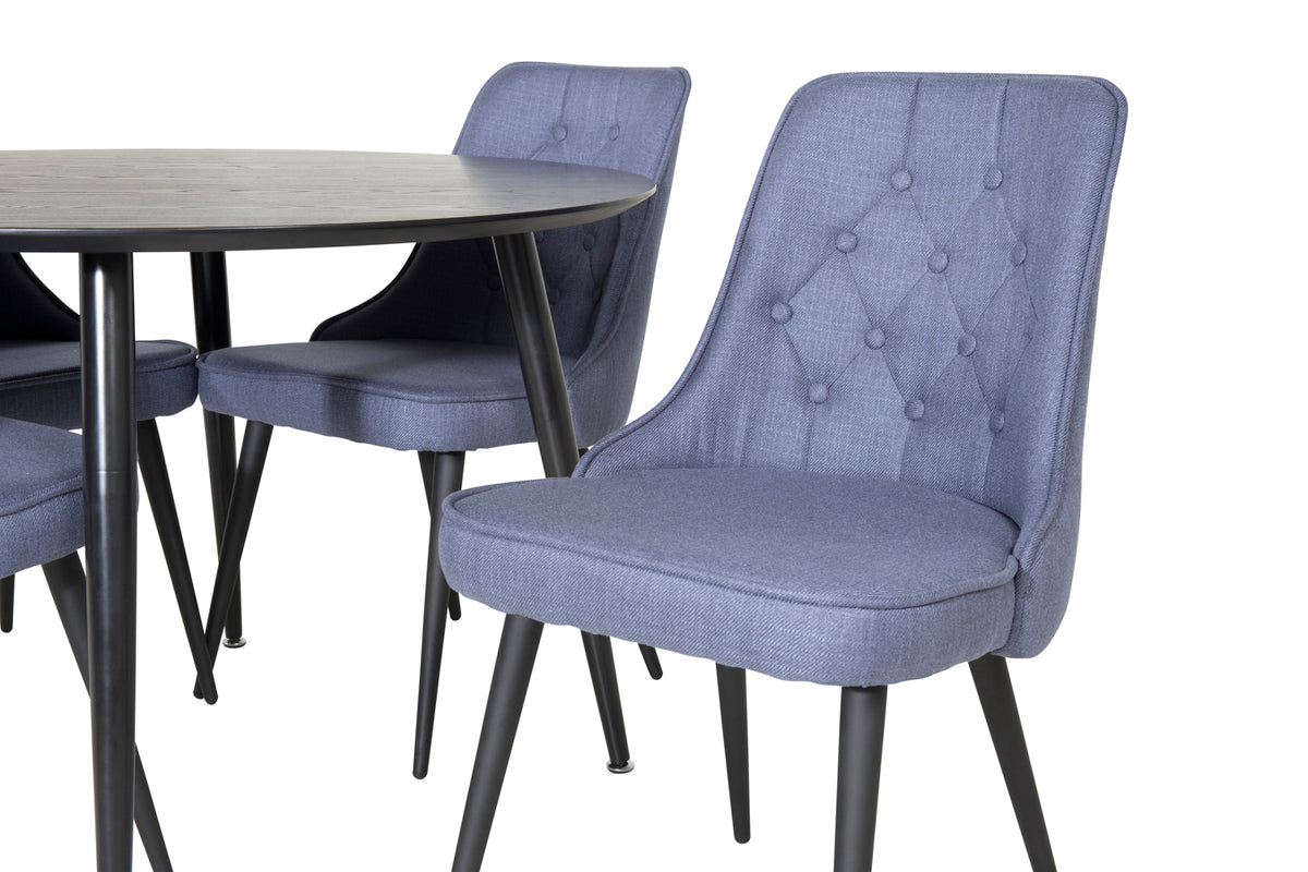 Venture Design Dipp & Velvet Deluxe Runda Matbord ⌀115 Svart + Matstolar 2-pack Blå