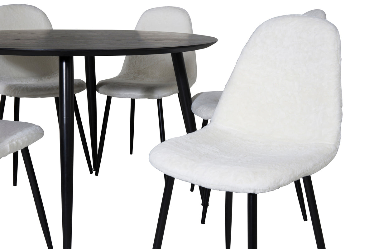 Venture Design Dipp & Polar Runda Matbord ⌀115 Svart + Matstolar 2-pack Vit