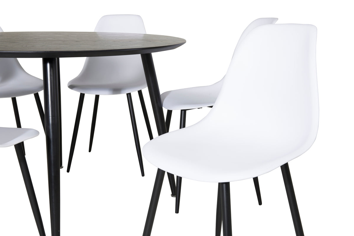 Venture Design Dipp & Polar Runda Matbord ⌀115 Svart + Matstolar 2-pack Vit